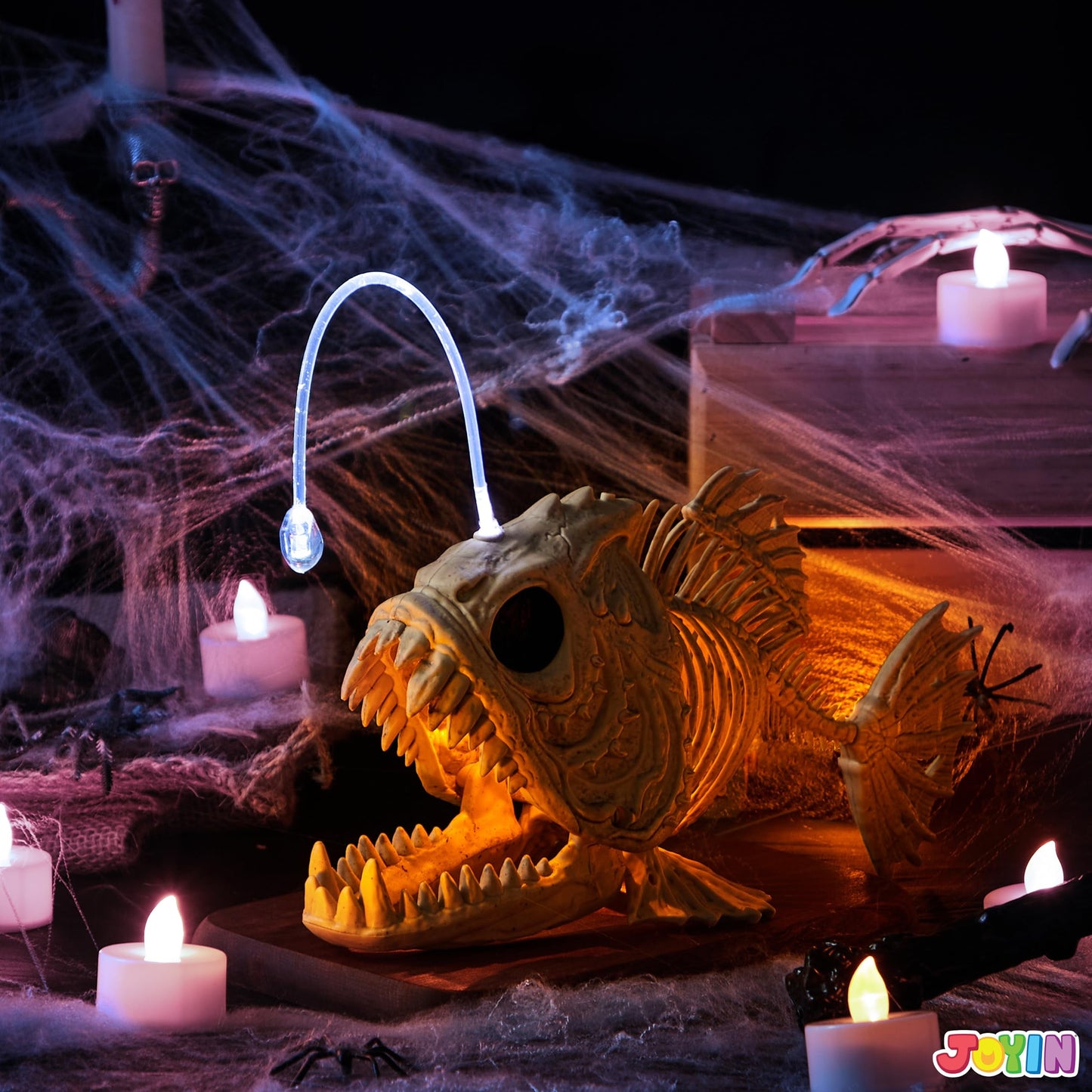SYNCFUN Halloween Skeleton Fish Skeleton Halloween Decor,Plastic Skeleton with LED Eye for Halloween Decoration Outdoor Haunted House Party