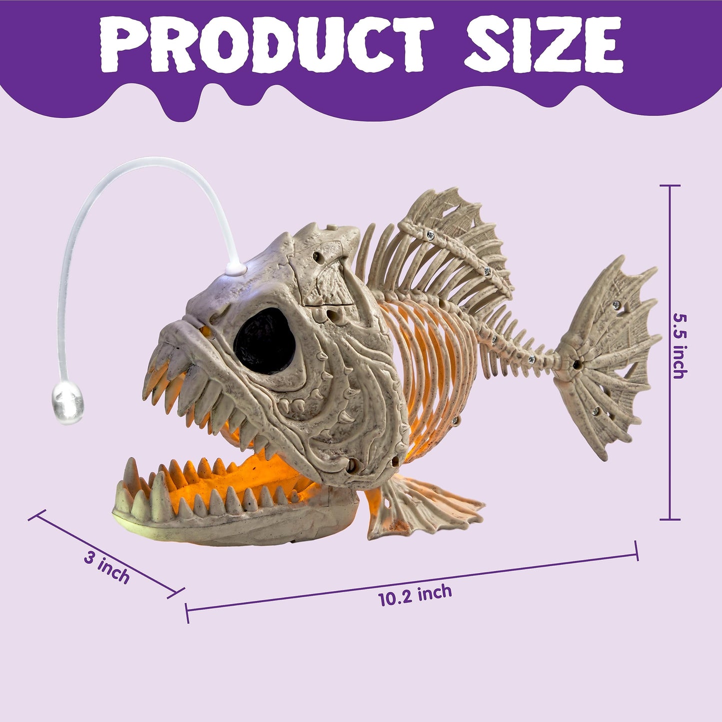 SYNCFUN Halloween Skeleton Fish Skeleton Halloween Decor,Plastic Skeleton with LED Eye for Halloween Decoration Outdoor Haunted House Party