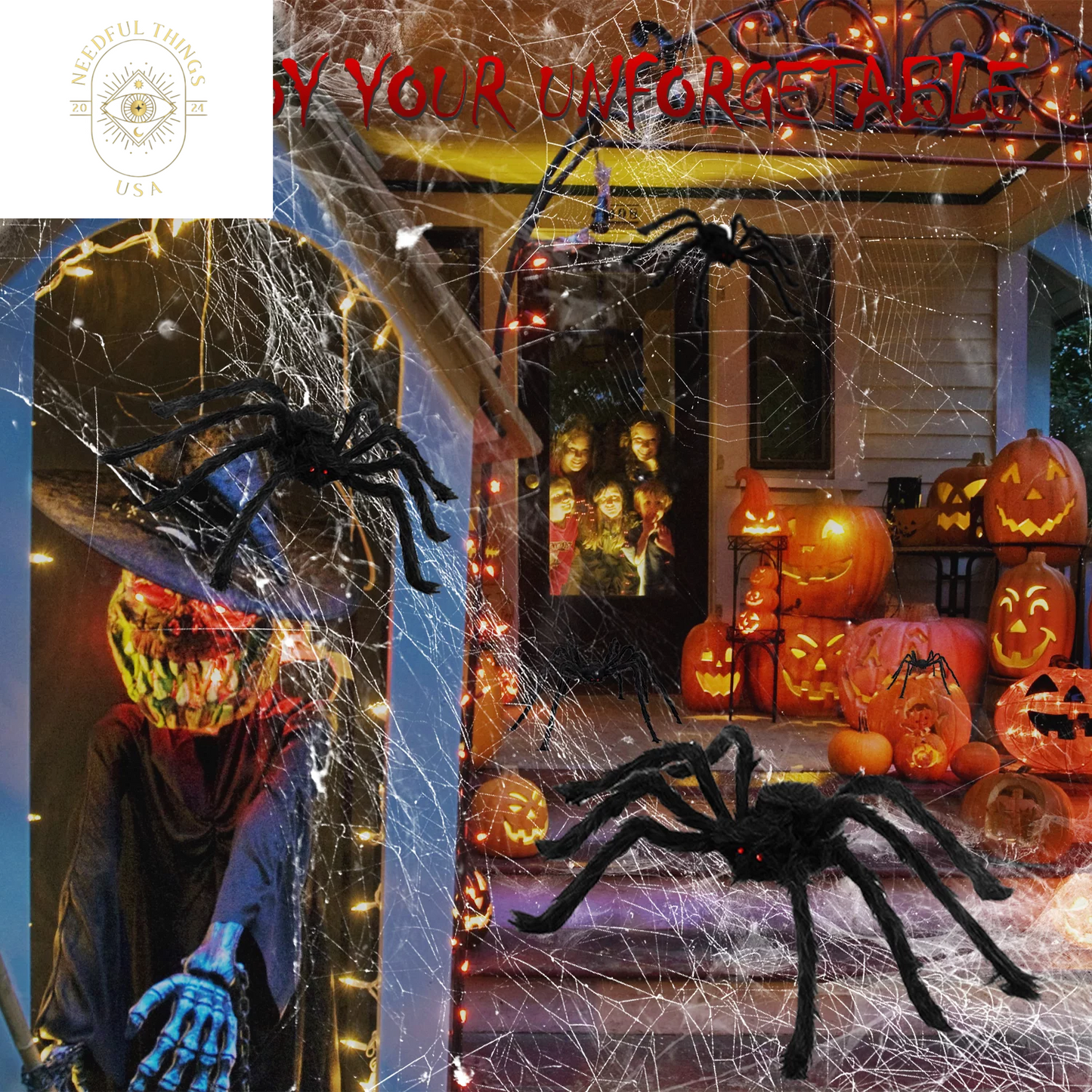 Halloween Spider Decorations, 6 Pcs Realistic Hairy Spiders Set, Scary Spider Props for Indoor, Outdoor and Yard Creepy Decor(50", 35", 30", 20", 12", 12")