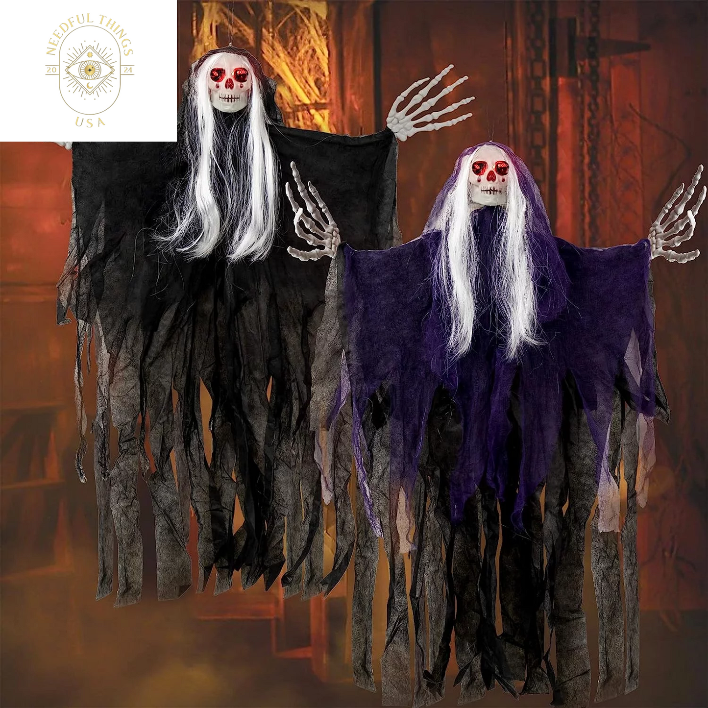 Guasslee 2 Pack 50 Inch Ghost Halloween Decorations Outdoor LED Light up White Ghost Hanging Decorations for Halloween Indoor Outdoor Tree Yard Dark Flying Ghost Decor Supplies