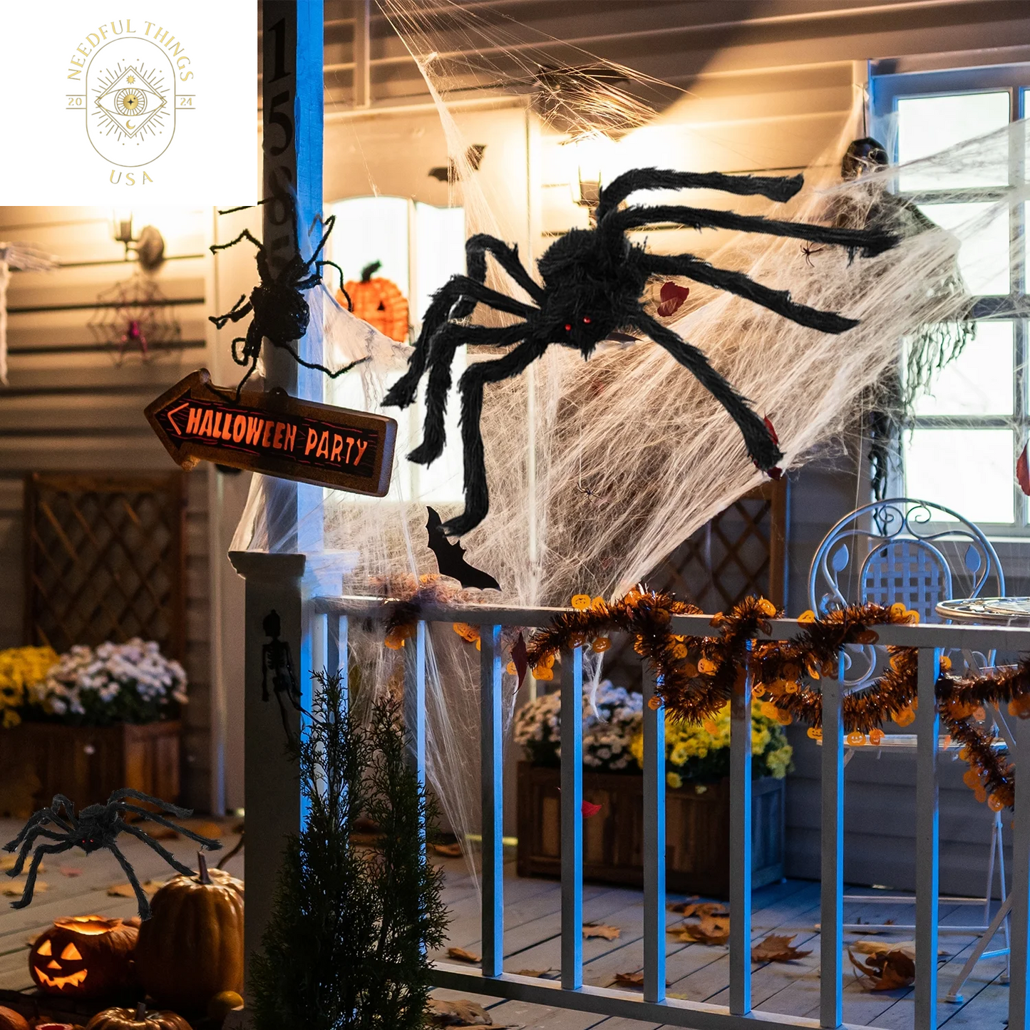 Halloween Spider Decorations, 6 Pcs Realistic Hairy Spiders Set, Scary Spider Props for Indoor, Outdoor and Yard Creepy Decor(50", 35", 30", 20", 12", 12")