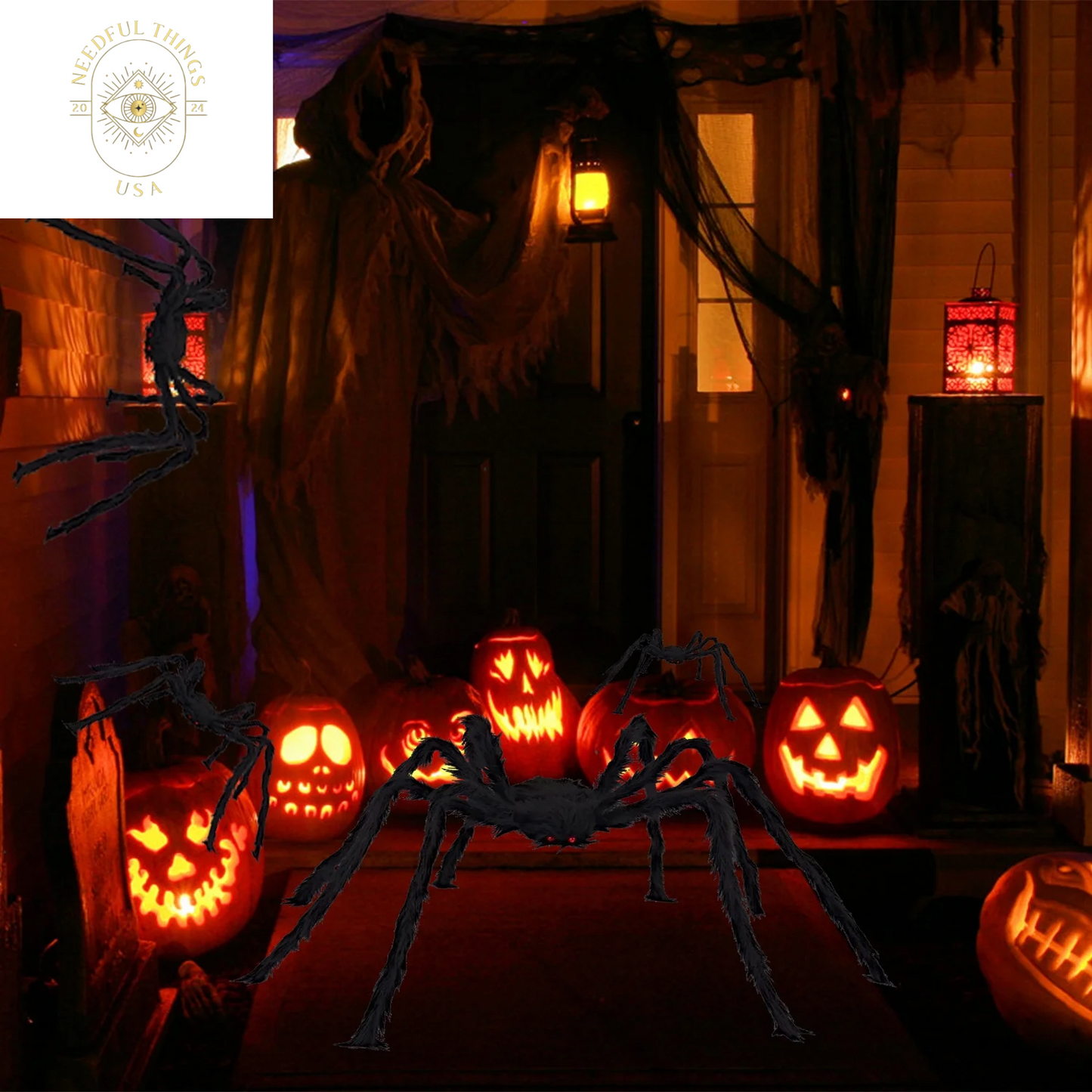 Halloween Spider Decorations, 6 Pcs Realistic Hairy Spiders Set, Scary Spider Props for Indoor, Outdoor and Yard Creepy Decor(50", 35", 30", 20", 12", 12")