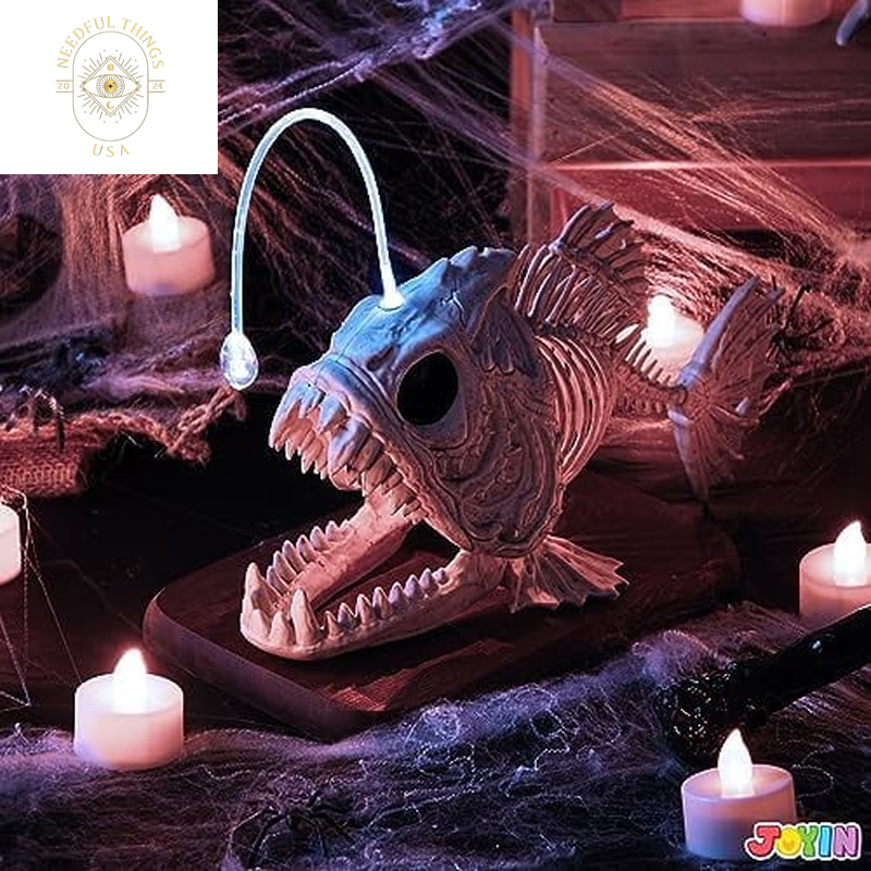 SYNCFUN Halloween Skeleton Fish Skeleton Halloween Decor,Plastic Skeleton with LED Eye for Halloween Decoration Outdoor Haunted House Party