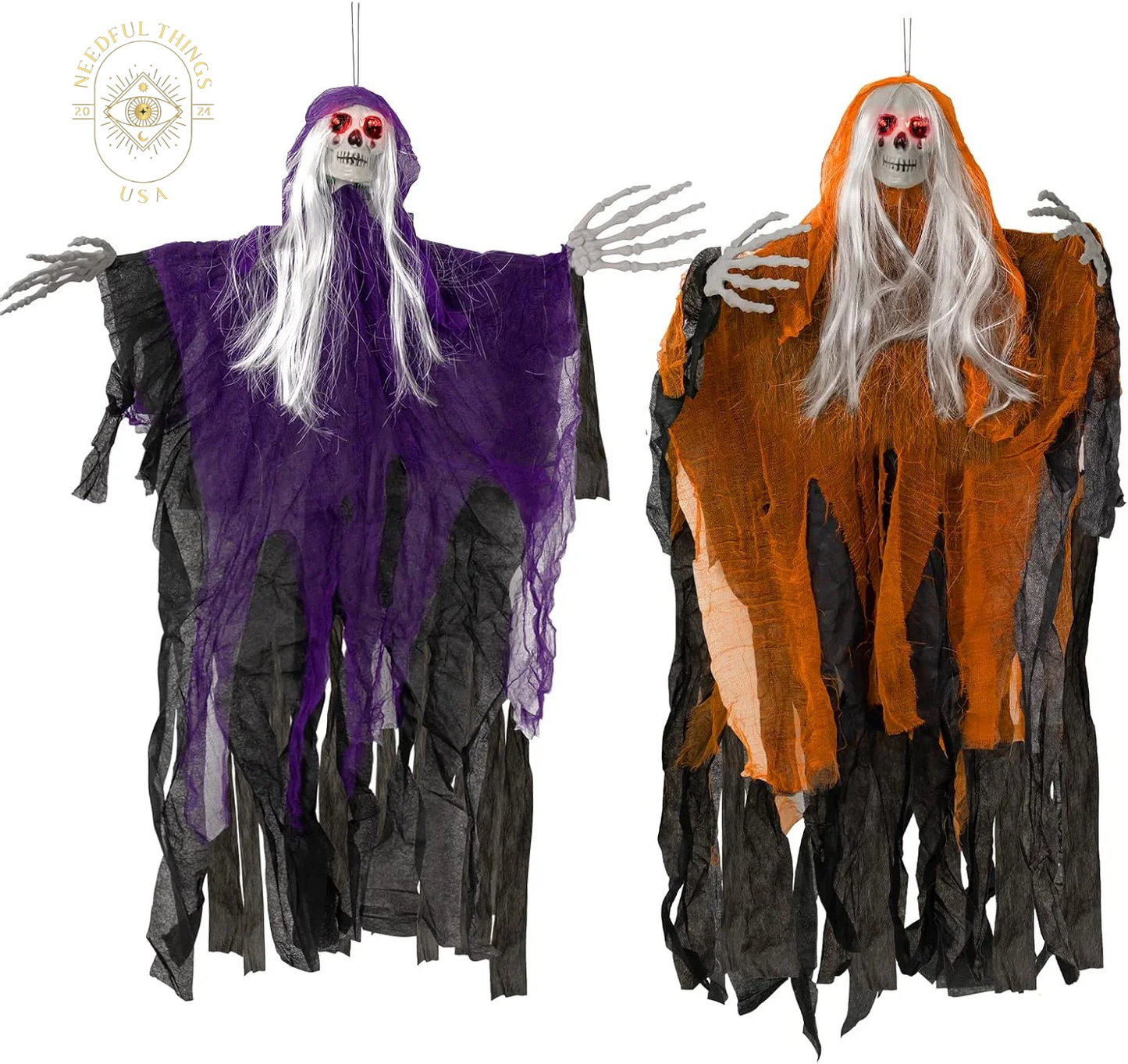 Guasslee 2 Pack 50 Inch Ghost Halloween Decorations Outdoor LED Light up White Ghost Hanging Decorations for Halloween Indoor Outdoor Tree Yard Dark Flying Ghost Decor Supplies