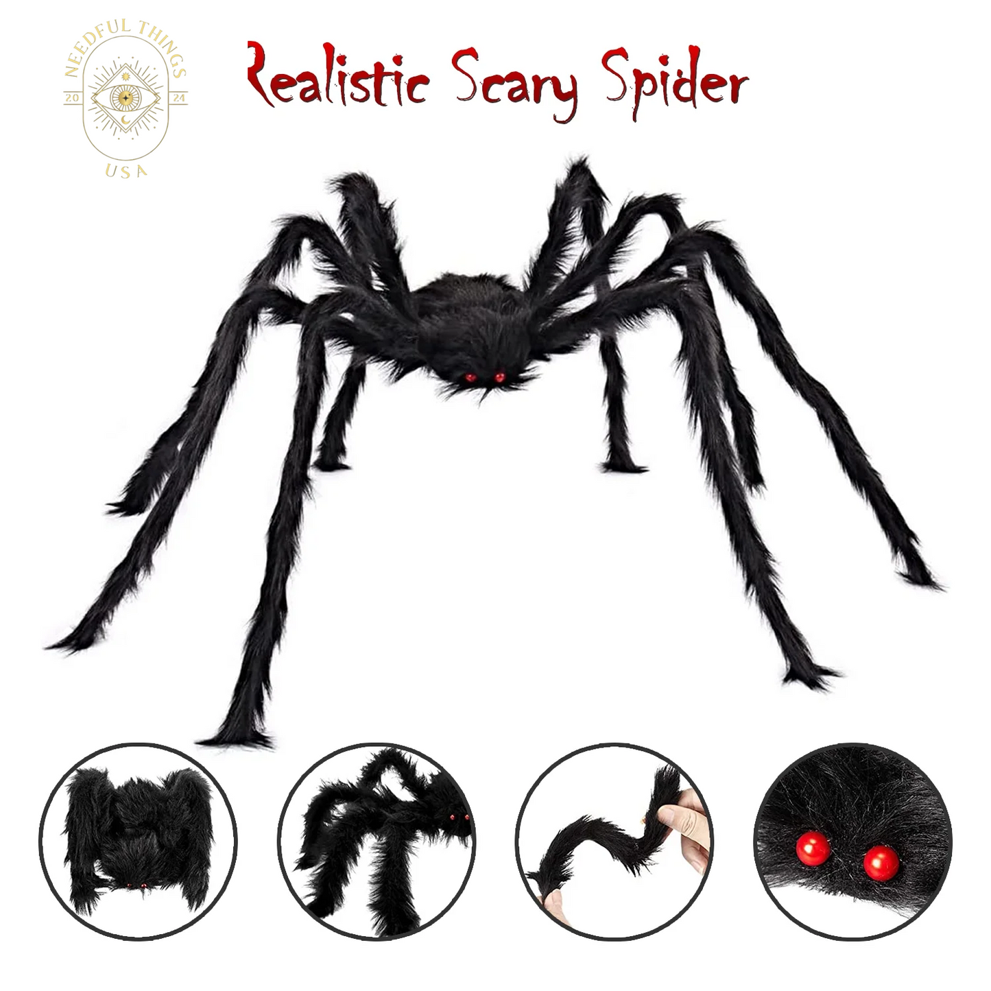 Halloween Spider Decorations, 6 Pcs Realistic Hairy Spiders Set, Scary Spider Props for Indoor, Outdoor and Yard Creepy Decor(50", 35", 30", 20", 12", 12")