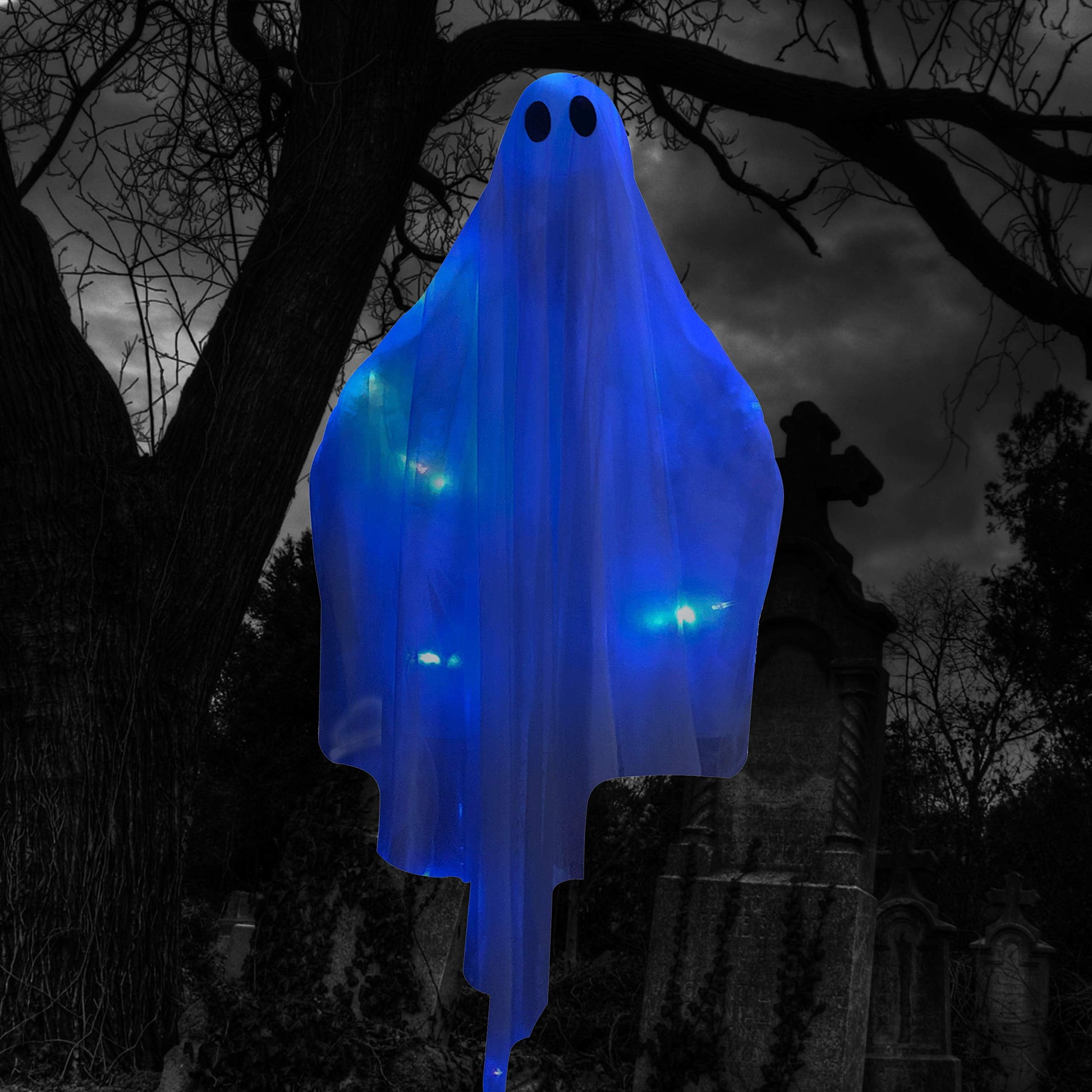 Syncfun 47 Inch Hanging Ghosts Halloween Decor,Halloween Light up White Ghosts with Spooky Blue LED Light,Halloween Outdoor Yard Porch Decorations,Haunted House Decorations