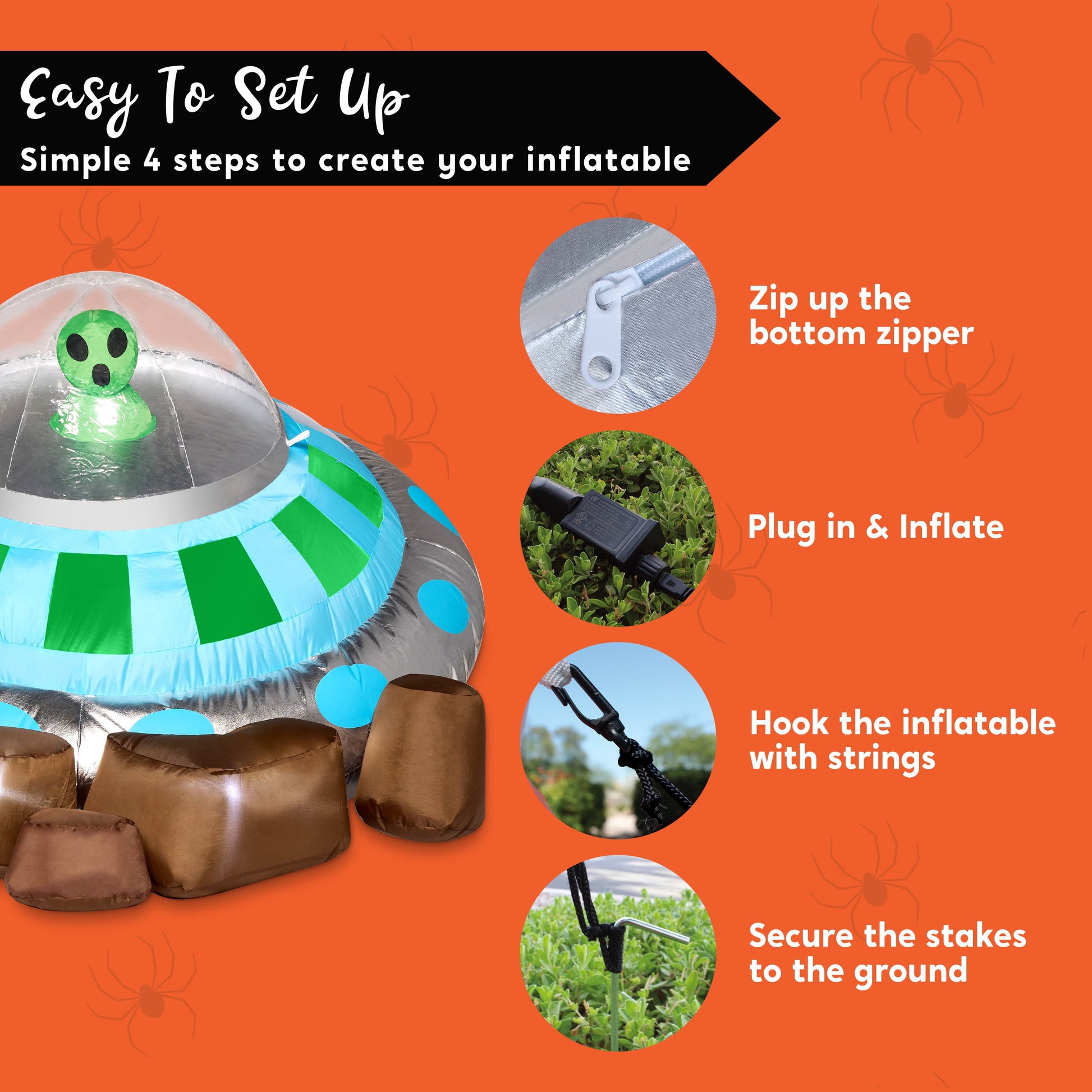 Syncfun 5 FT Halloween Inflatable Crashing UFO Alien Decoration with Built-In Leds,Ufo Halloween Decorations Outdoor Blow up Yard Lawn Decoration