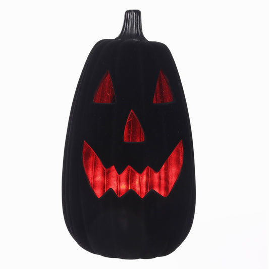 Halloween Black Flocked Light-Up Jack-O'-Lantern Decor, 22 In, by Way to Celebrate