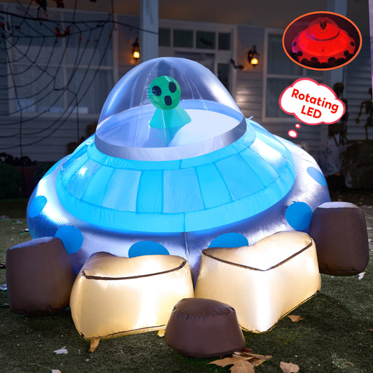 Syncfun 5 FT Halloween Inflatable Crashing UFO Alien Decoration with Built-In Leds,Ufo Halloween Decorations Outdoor Blow up Yard Lawn Decoration