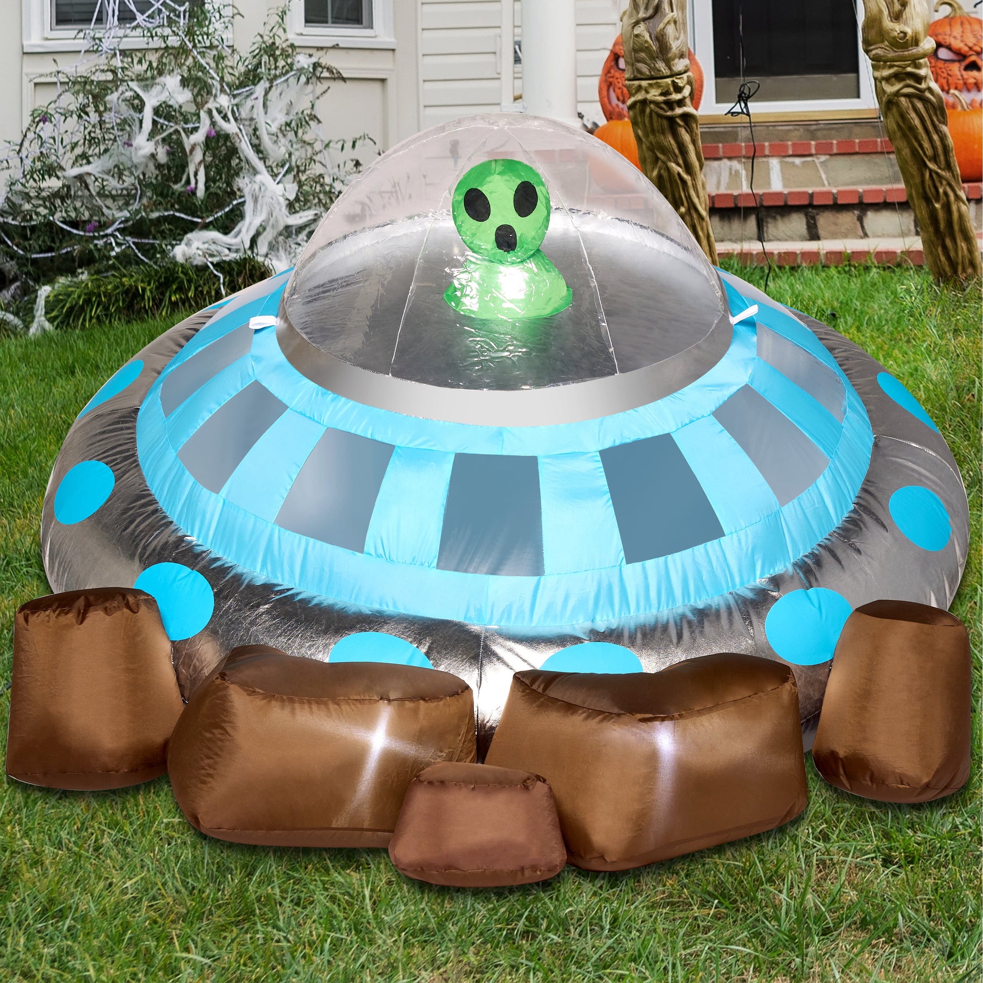 Syncfun 5 FT Halloween Inflatable Crashing UFO Alien Decoration with Built-In Leds,Ufo Halloween Decorations Outdoor Blow up Yard Lawn Decoration