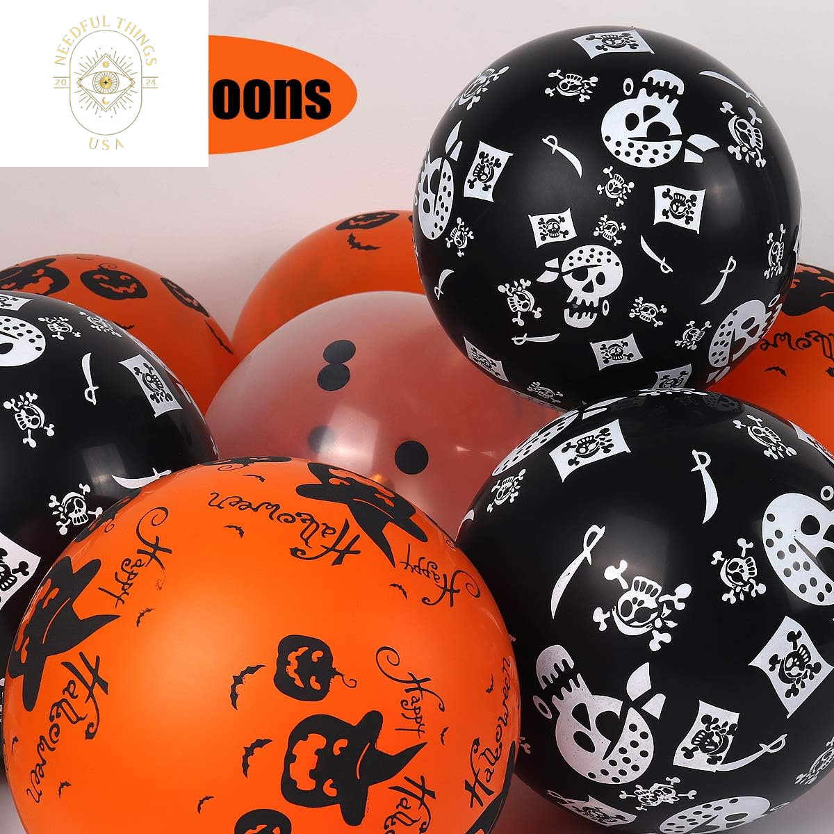 Halloween Party Decorations Kit, Happy Banner, Latex Balloons Are Printed with Patterns, Hanging Swirls, Paper Garlands Home Party Halloween Decoration Supplies（48 Pack ）