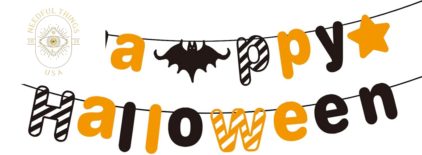 Orange Black Halloween Party Banner with Bat Pumpkin Sign Happy Halloween Letter Banner for Haunted Houses Doorways Home Outdoor Indoor Party Decorations