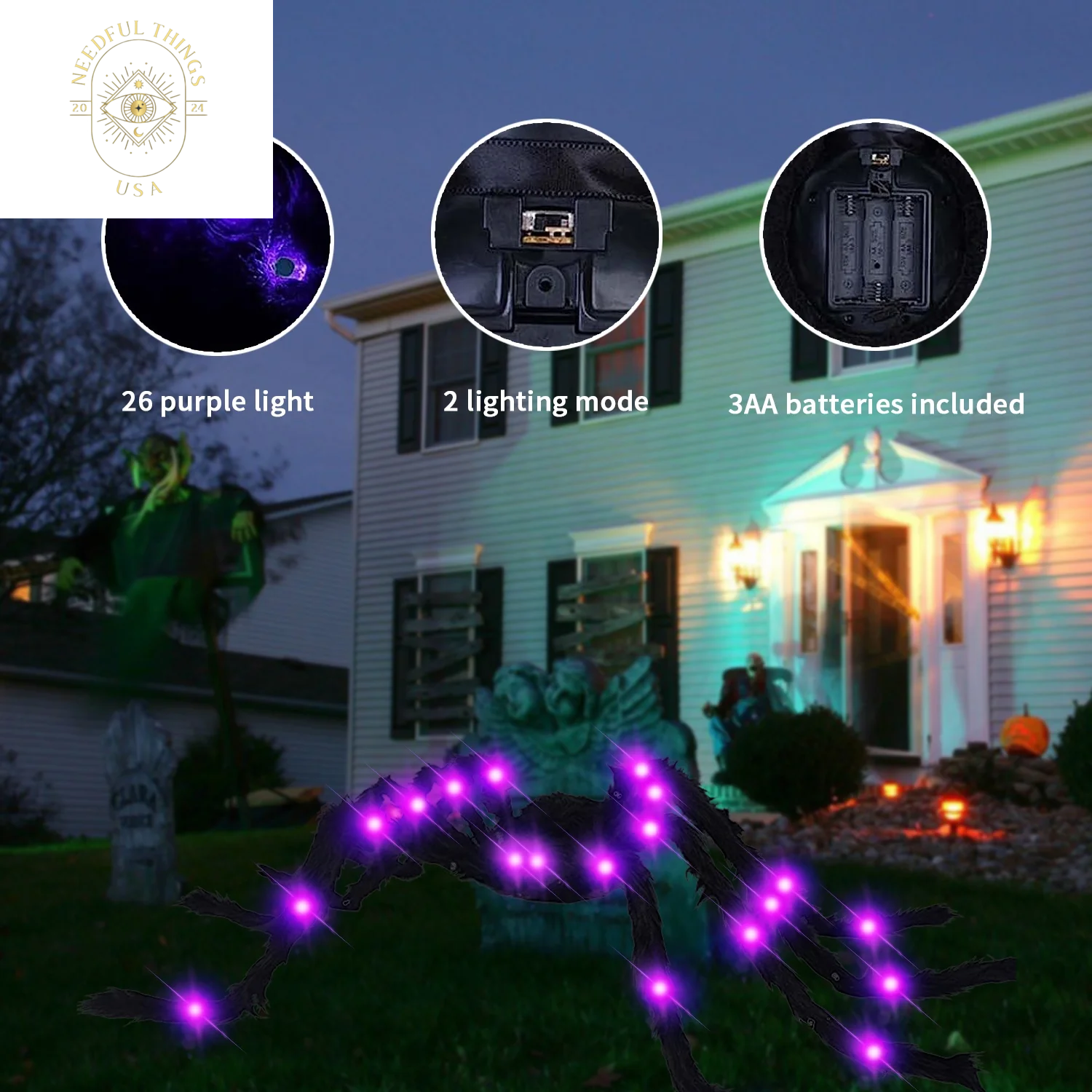 Spider Webs Decorations, 50'' Light-Up Giant Spider + 275'' Giant Triangular Spider Web + 100G Stretch Cobwebs for Decorations Outdoor Indoor Yard Home Parties House Dã©Cor