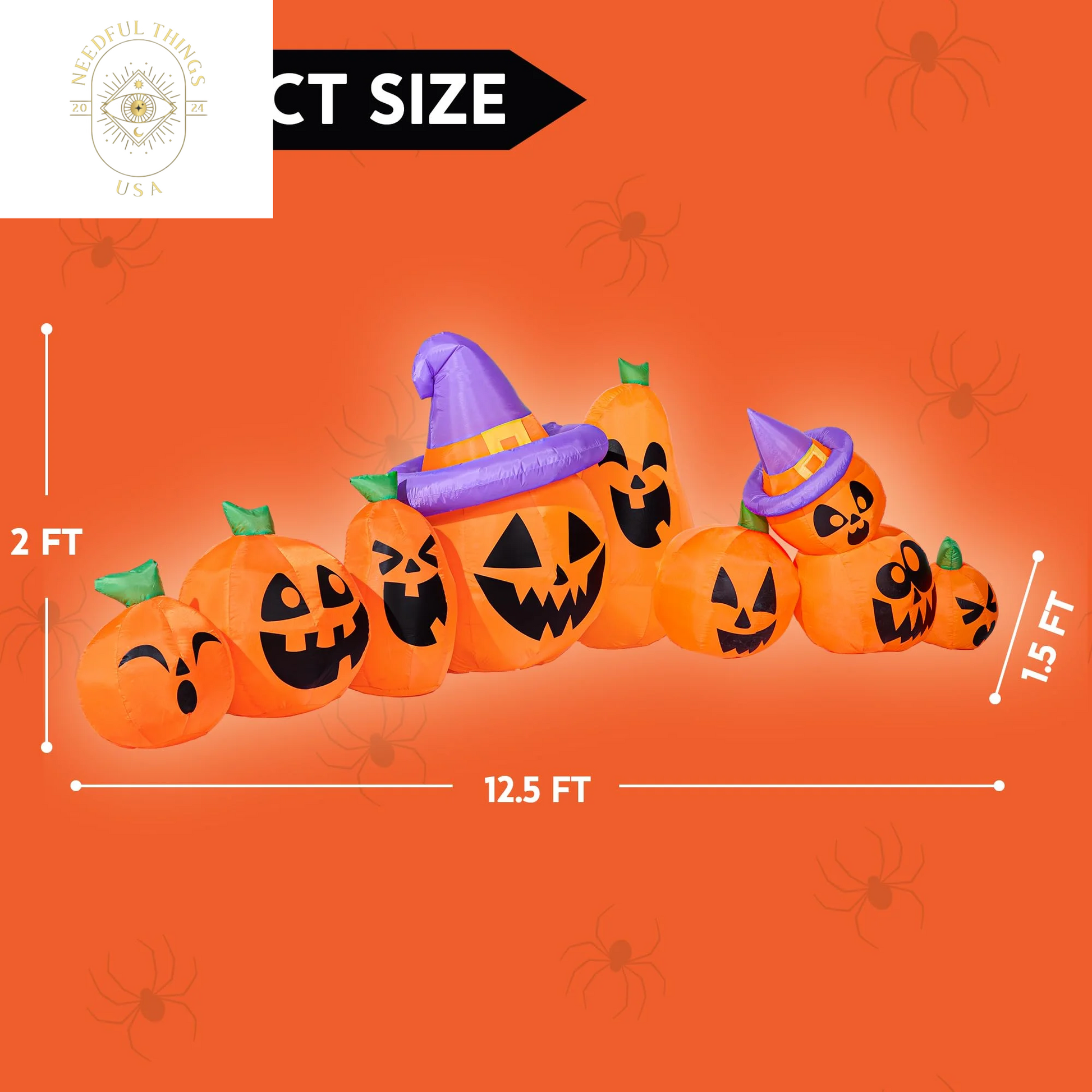 Syncfun 12.5 FT Halloween Inflatable Long Pumpkin with Witch Hat Decorations Inflatables with Build-In Leds,Halloween Decor Outdoor Blow up Yard Decorations