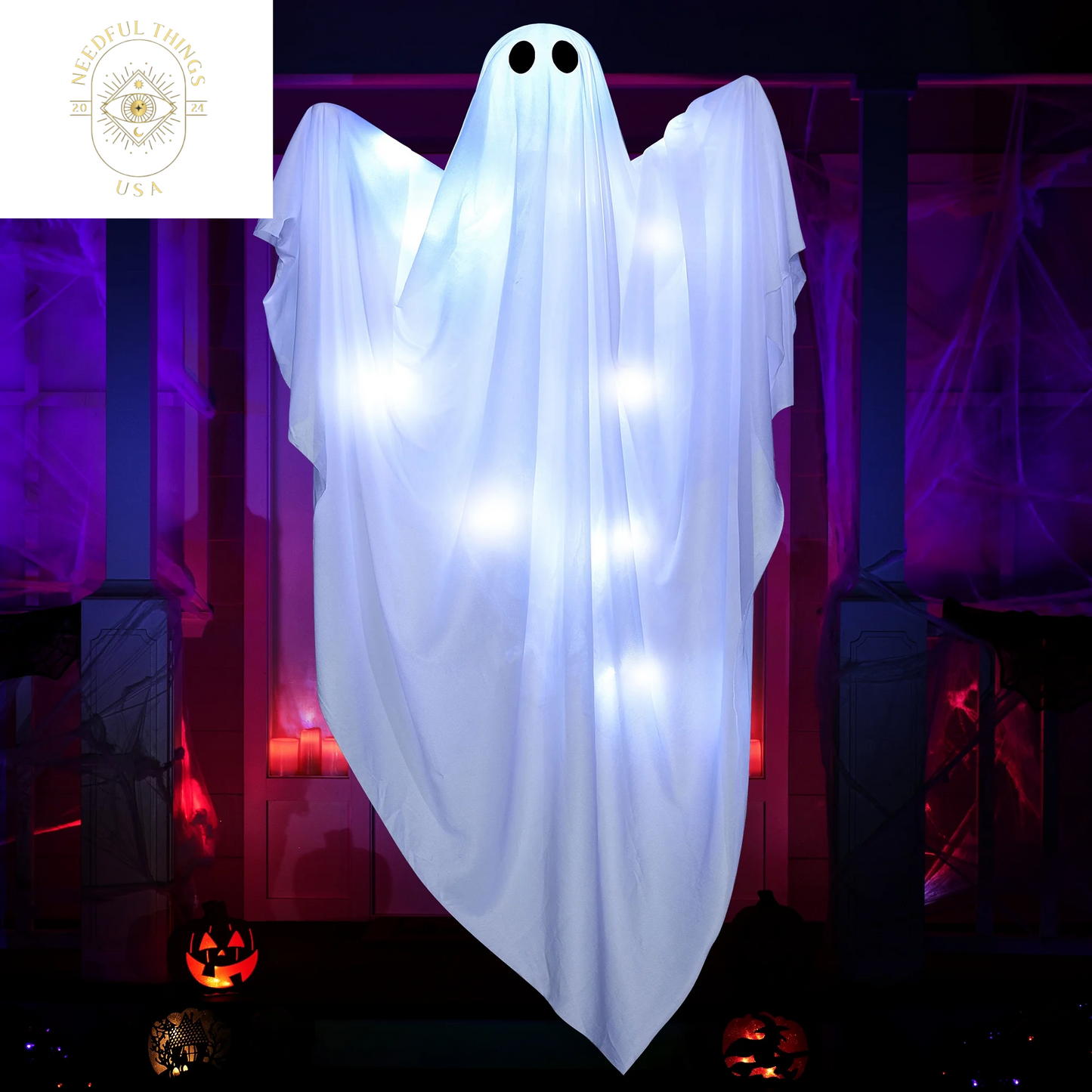 Syncfun 47 Inch Hanging Ghosts Halloween Decor,Halloween Light up White Ghosts with Spooky Blue LED Light,Halloween Outdoor Yard Porch Decorations,Haunted House Decorations