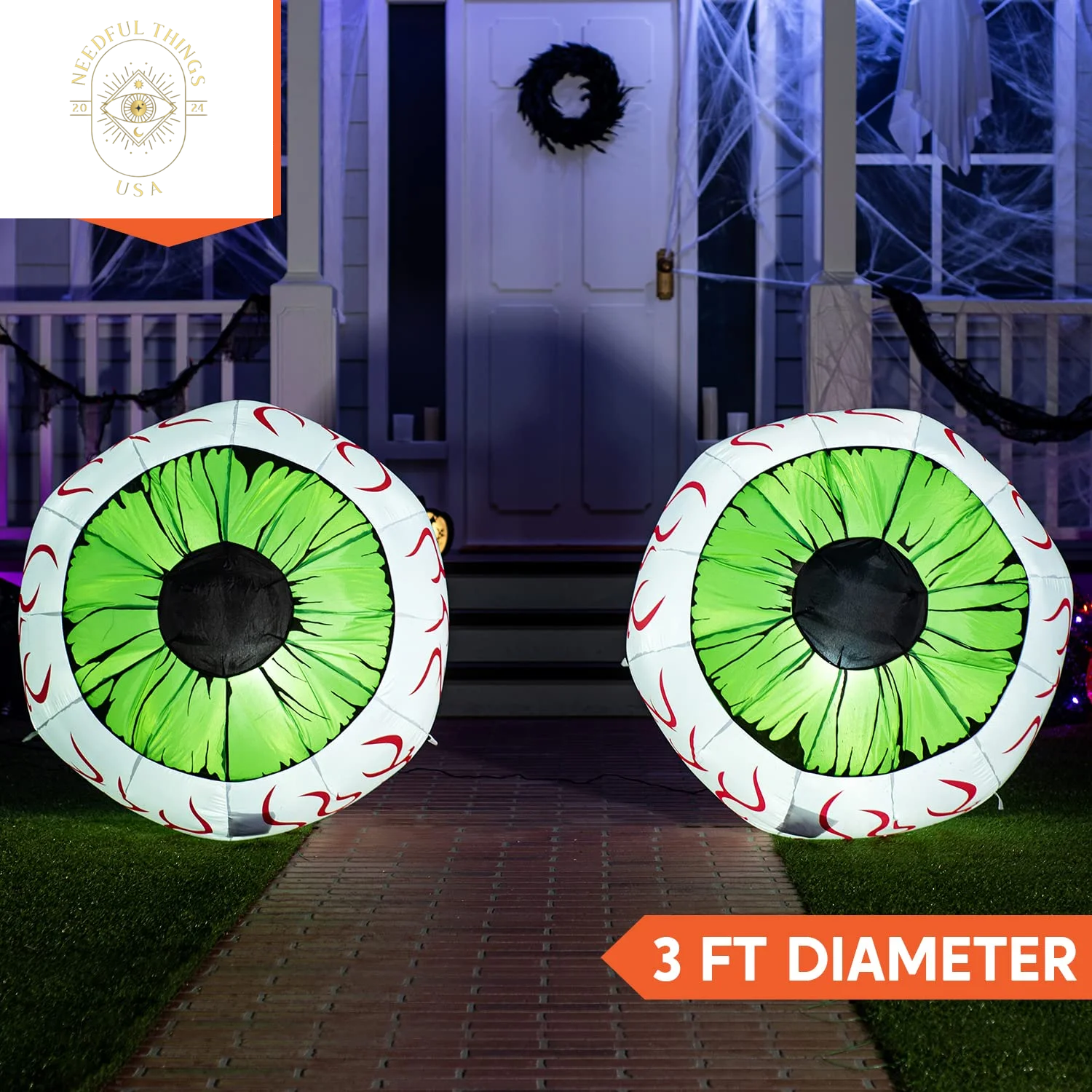 Syncfun 2 Pack Halloween Inflatable Huge Green Eyeballs with Build-In Leds Halloween Blow up Yard Decorations,3 FT Diameter