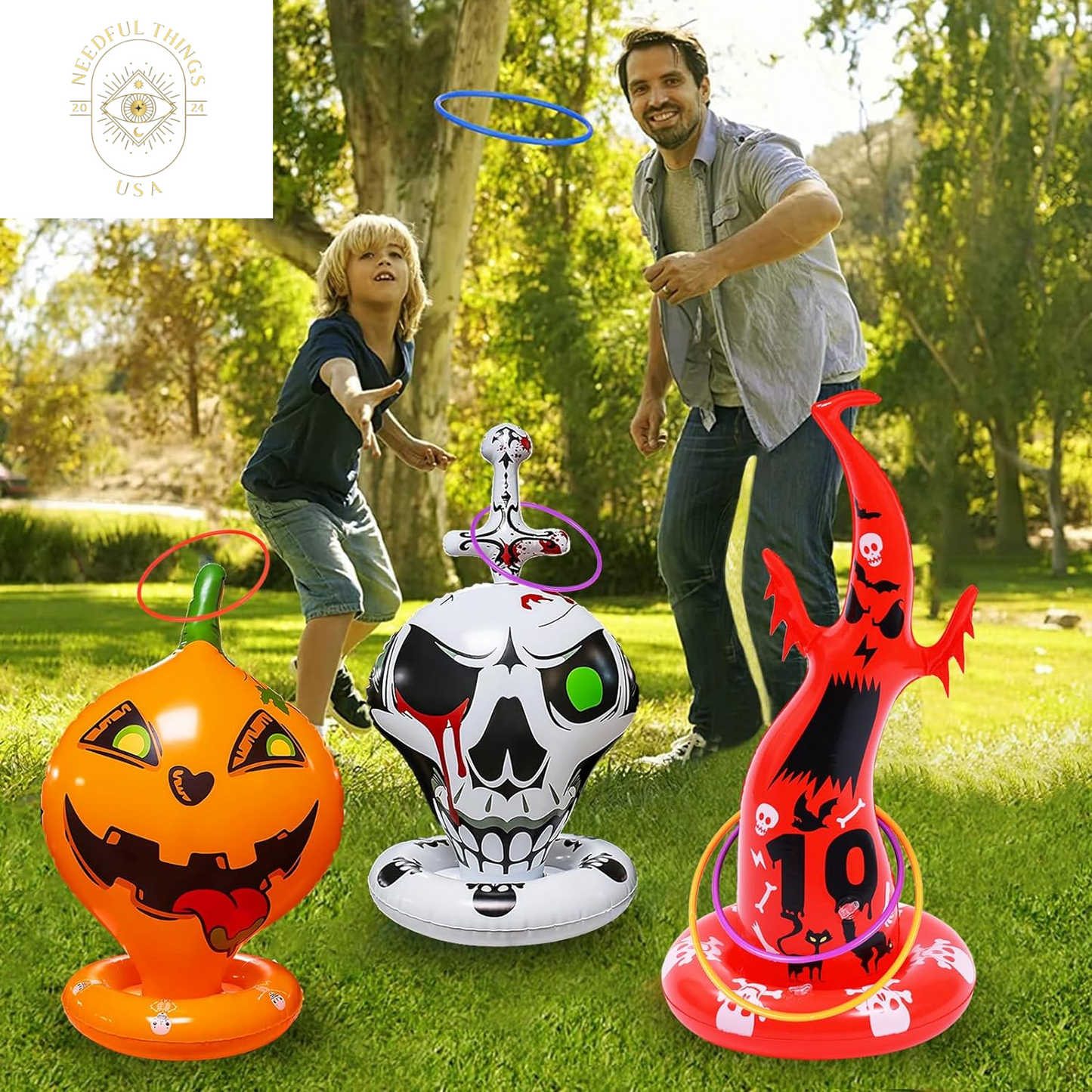 16PCS Halloween Inflatable Witch Hat Ring Toss Game Halloween Games with 10 Rings and Pump Halloween Decorations Gift for Kids Adults Family Party Games