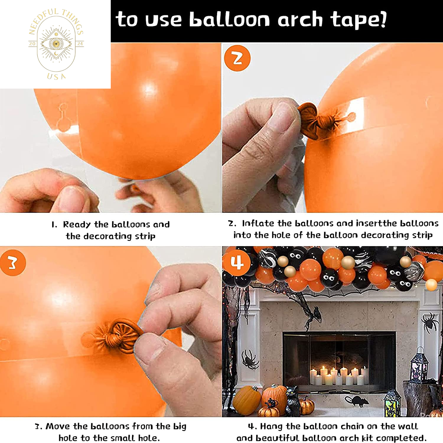 Halloween Balloons Garland Arch Kit, Halloween Party Decorations Set with Halloween Banner Orange,Black and Gold Balloons,Bats Decoration for Halloween Party Supplies