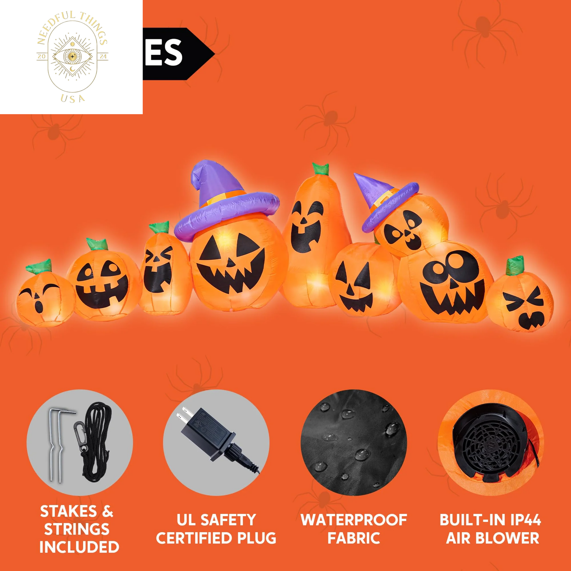 Syncfun 12.5 FT Halloween Inflatable Long Pumpkin with Witch Hat Decorations Inflatables with Build-In Leds,Halloween Decor Outdoor Blow up Yard Decorations