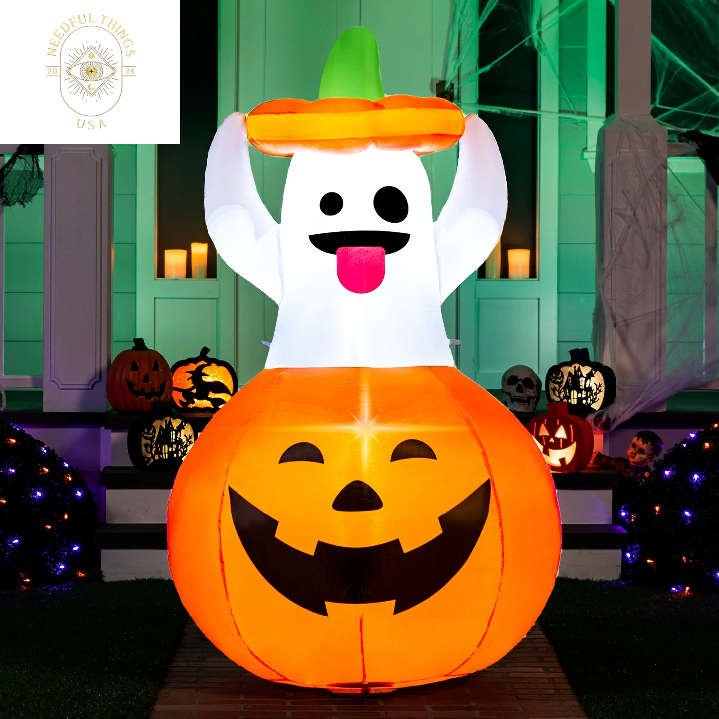 Syncfun 5 FT Halloween Inflatables Light up Pumpkin Ghosts Halloween Inflatables Outdoor Decorations,Blow up Halloween Yard Decorations