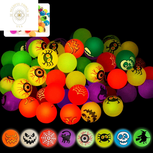 72 Glow in the Dark Bouncing Balls,8 Halloween Theme Designs for Halloween Party Favor Supplies, School Classroom Game Rewards, Trick or Treating Goodie, Halloween Miniatures/Prizes(With Pouch Bag)