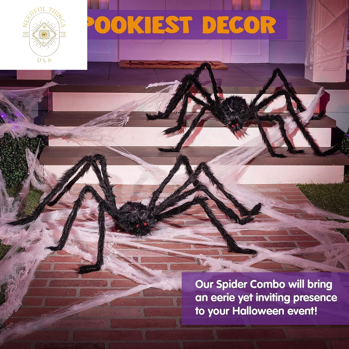 Syncfun 2 Pack 5 FT Giant Spider Halloween Decorations,Scary Spider Halloween Decorations Outdoor Party Decorations Props Halloween Yard Decorations,Black