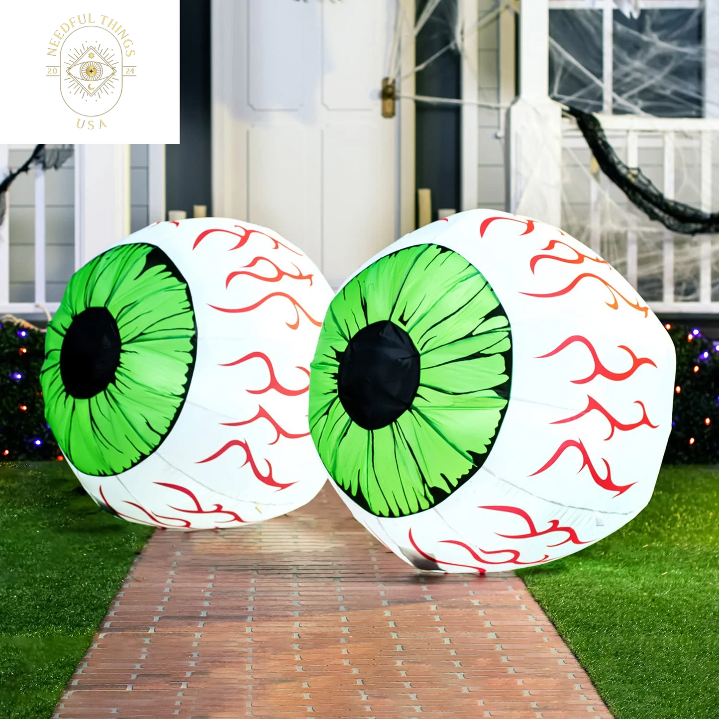 Syncfun 2 Pack Halloween Inflatable Huge Green Eyeballs with Build-In Leds Halloween Blow up Yard Decorations,3 FT Diameter