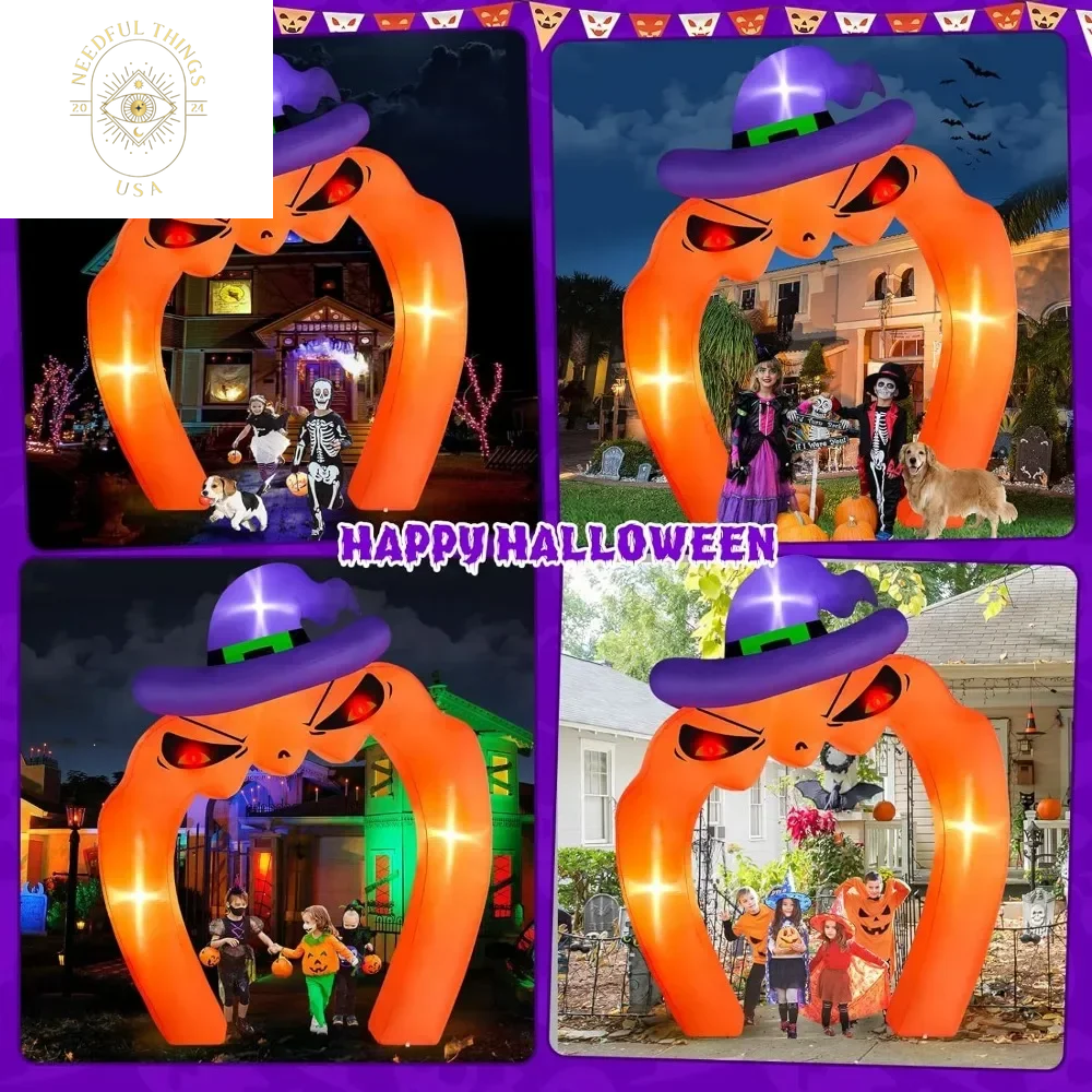 10 Foot Giant Halloween Inflatable Pumpkin Arch Outdoor Decoration, Built-In LED Lights, Halloween Outdoor Decoration