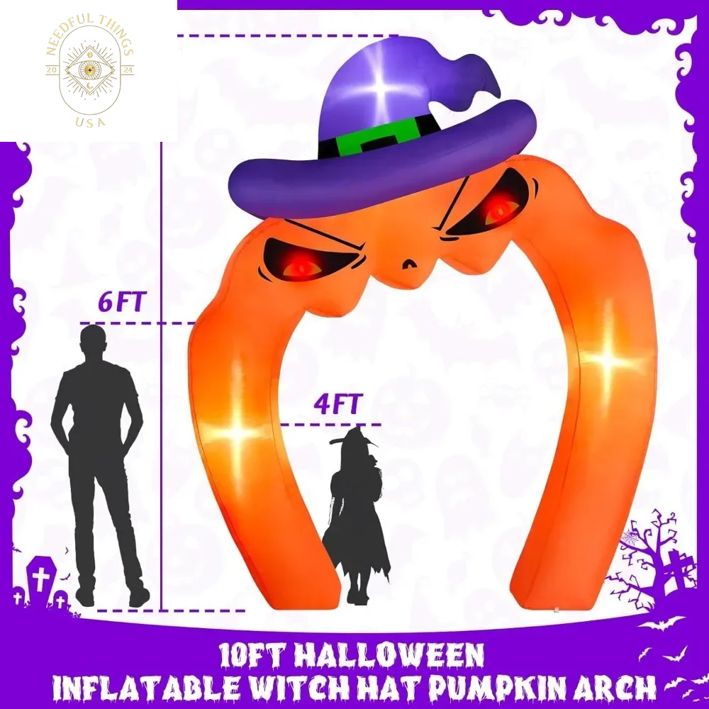 10 Foot Giant Halloween Inflatable Pumpkin Arch Outdoor Decoration, Built-In LED Lights, Halloween Outdoor Decoration