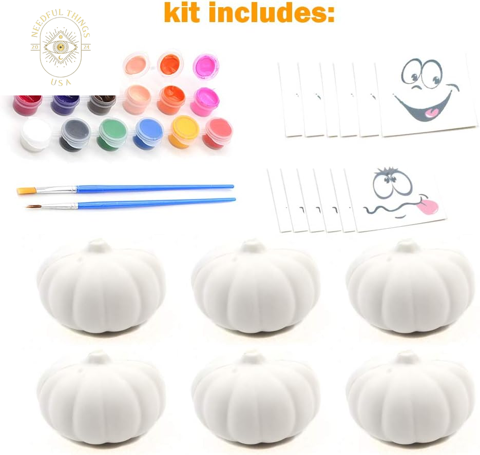 Paint Your Own Squishy Pumpkin 6 Pack - Slow Rising with Decorating Stickers Kids Crafts for Halloween Thanksgiving Party Favors