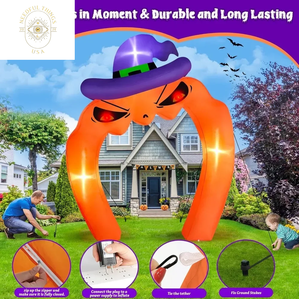 10 Foot Giant Halloween Inflatable Pumpkin Arch Outdoor Decoration, Built-In LED Lights, Halloween Outdoor Decoration