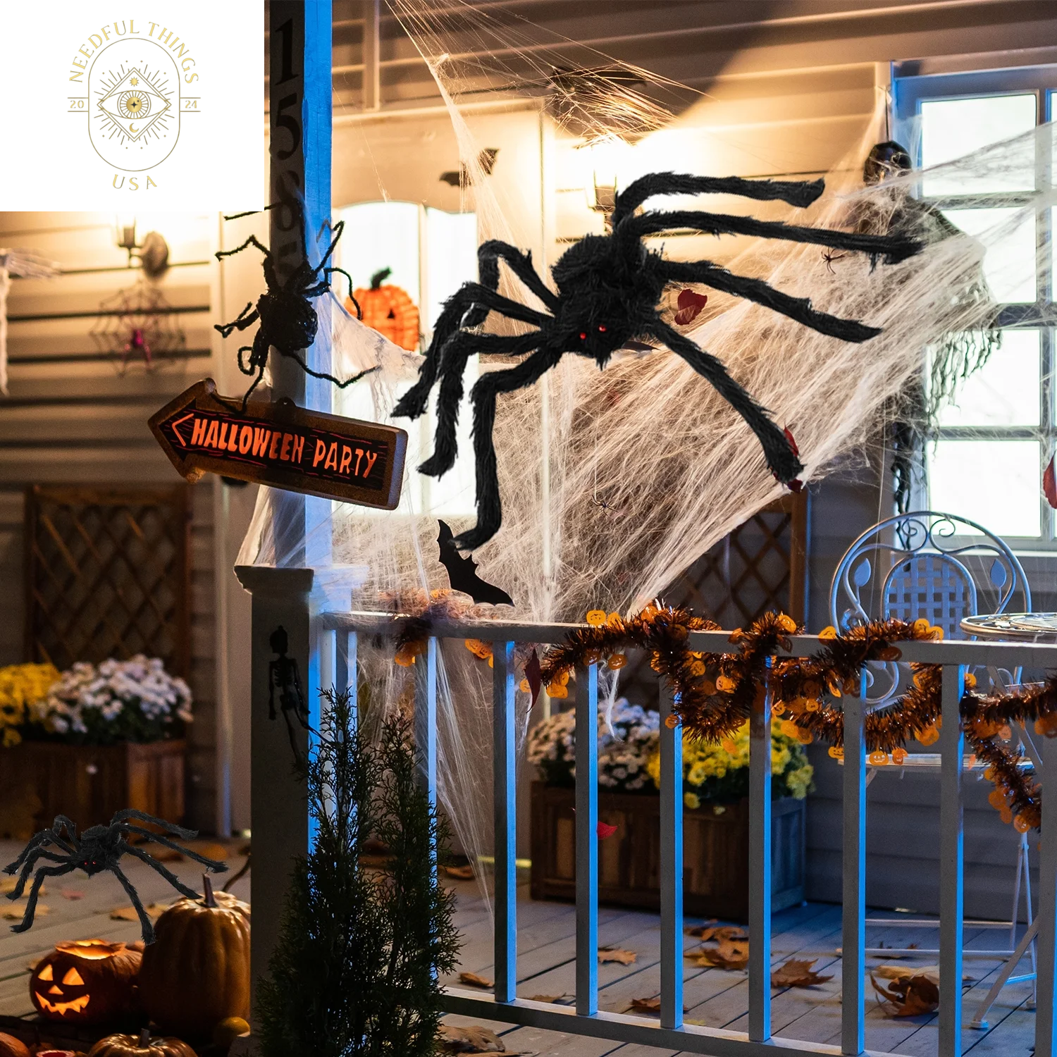 Halloween Spider Decorations, 6 Pcs Realistic Hairy Spiders Set, Scary Spider Props for Indoor, Outdoor and Yard Creepy Decor(50", 35", 30", 20", 12", 12")