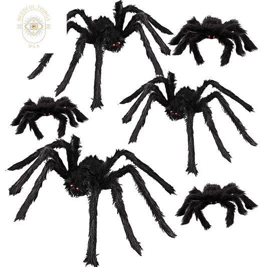 Halloween Spider Decorations, 6 Pcs Realistic Hairy Spiders Set, Scary Spider Props for Indoor, Outdoor and Yard Creepy Decor(50", 35", 30", 20", 12", 12")