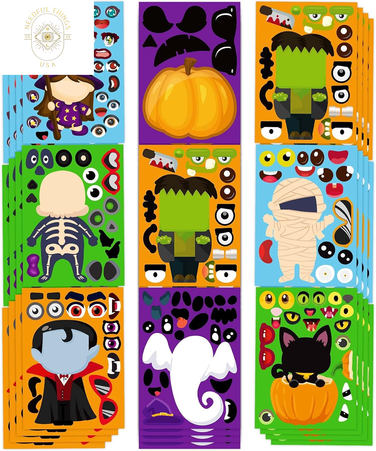 Halloween Stickers for Kids - Make Your Own Halloween Stickers 32PCS Halloween Party Games for Kids Pumpkin Mummie Witche Vampire Ghost Cat Skeleton Frankenstein Stickers Halloween Activities for Kids