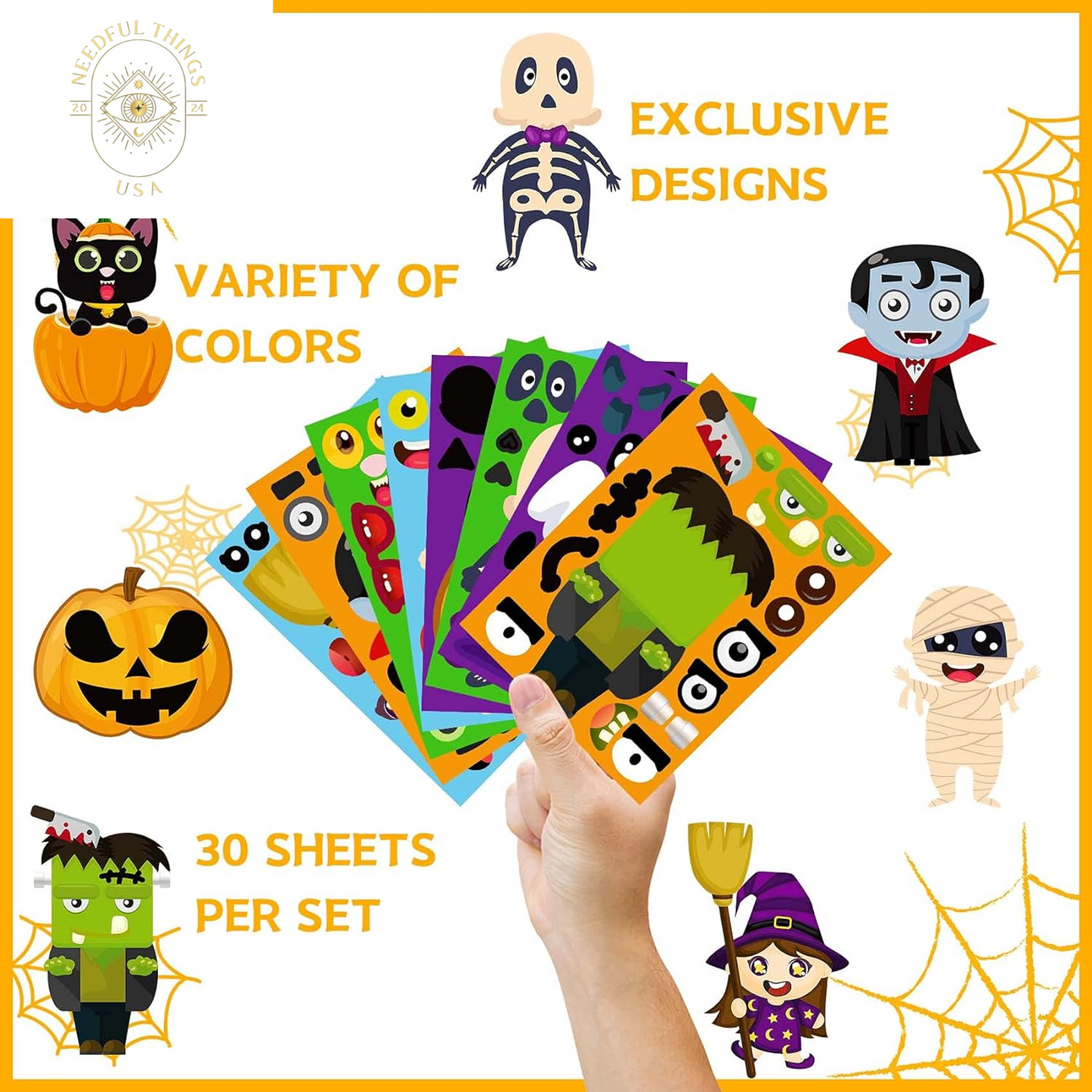 Halloween Stickers for Kids - Make Your Own Halloween Stickers 32PCS Halloween Party Games for Kids Pumpkin Mummie Witche Vampire Ghost Cat Skeleton Frankenstein Stickers Halloween Activities for Kids