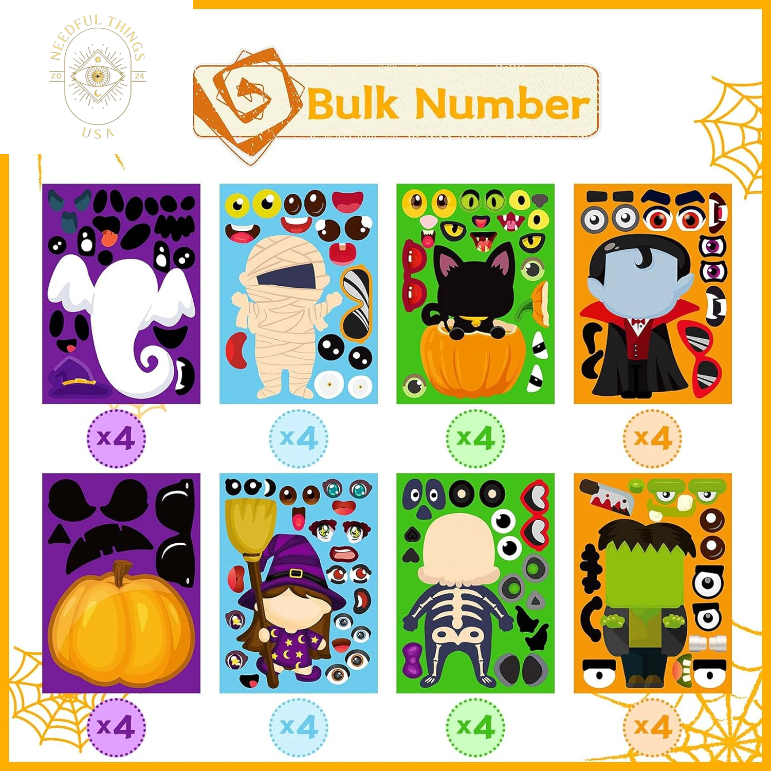 Halloween Stickers for Kids - Make Your Own Halloween Stickers 32PCS Halloween Party Games for Kids Pumpkin Mummie Witche Vampire Ghost Cat Skeleton Frankenstein Stickers Halloween Activities for Kids