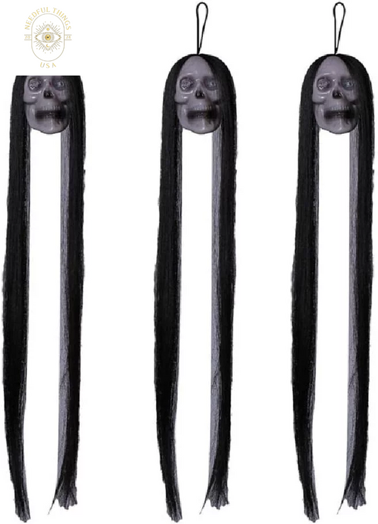 Coolmade Halloween Hanging Ghost Decorations,3 Pack 20 in Halloween Hanging Grim Reaper with Lighted Red Eyes and Long Hair Halloween Skeleton Ghost Decor,Black