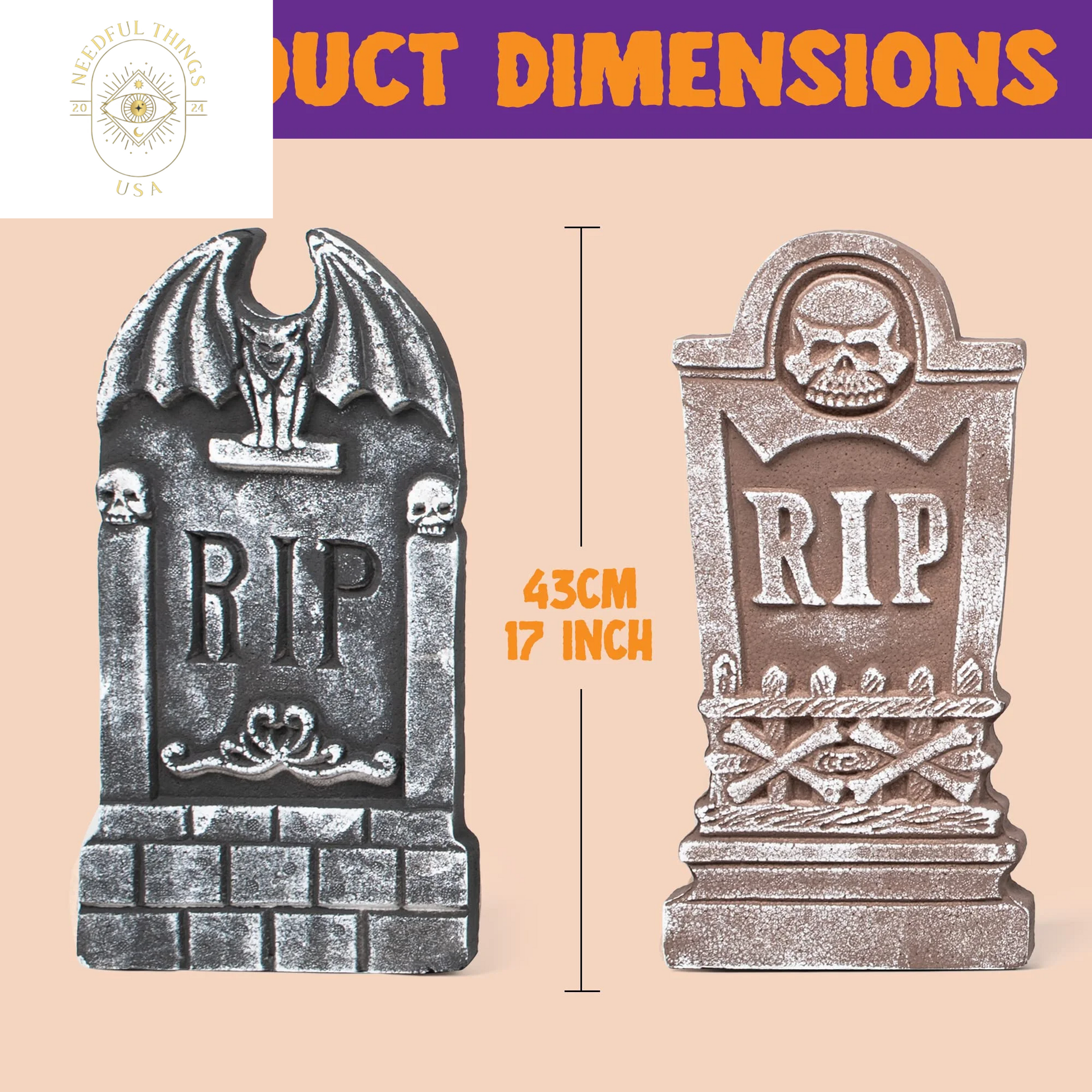 SYNCFUN 5 Packs Halloween Tombstones Decorations,17" Halloween Foam RIP Graveyard Decorations and 10 Bonus Metal Stakes for Halloween Outdoor Yard Decorations