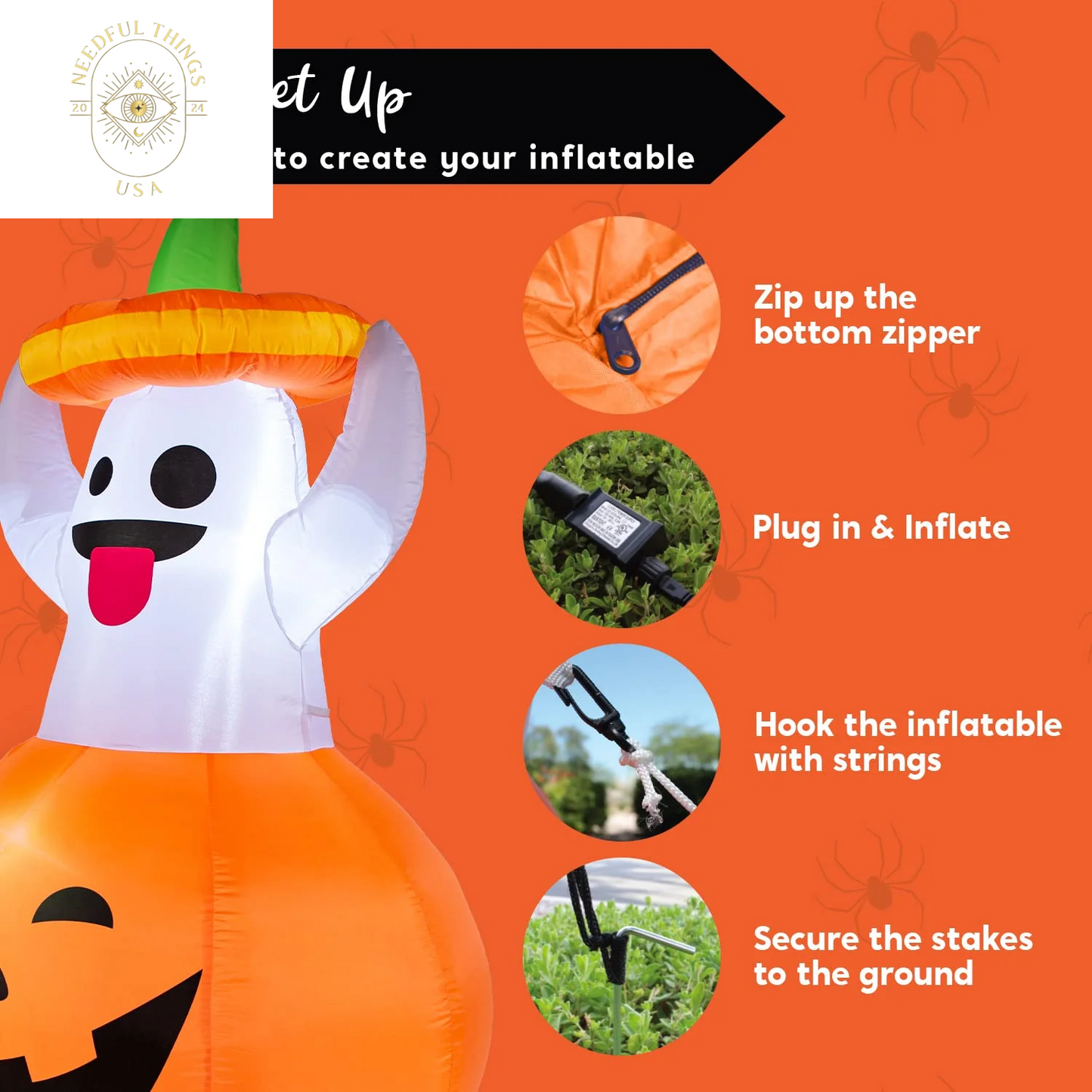 Syncfun 5 FT Halloween Inflatables Light up Pumpkin Ghosts Halloween Inflatables Outdoor Decorations,Blow up Halloween Yard Decorations