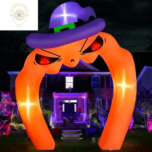 10 Foot Giant Halloween Inflatable Pumpkin Arch Outdoor Decoration, Built-In LED Lights, Halloween Outdoor Decoration