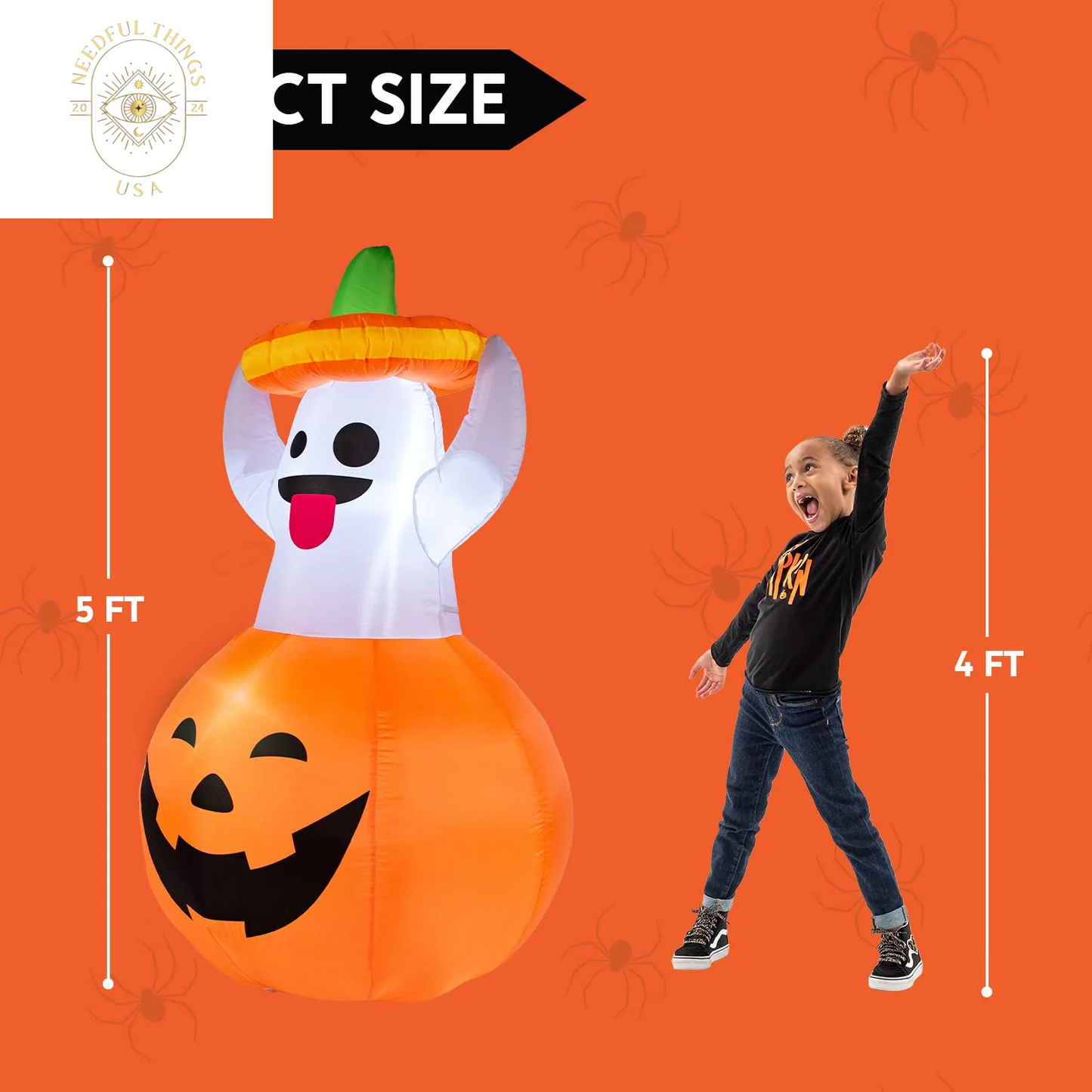 Syncfun 5 FT Halloween Inflatables Light up Pumpkin Ghosts Halloween Inflatables Outdoor Decorations,Blow up Halloween Yard Decorations