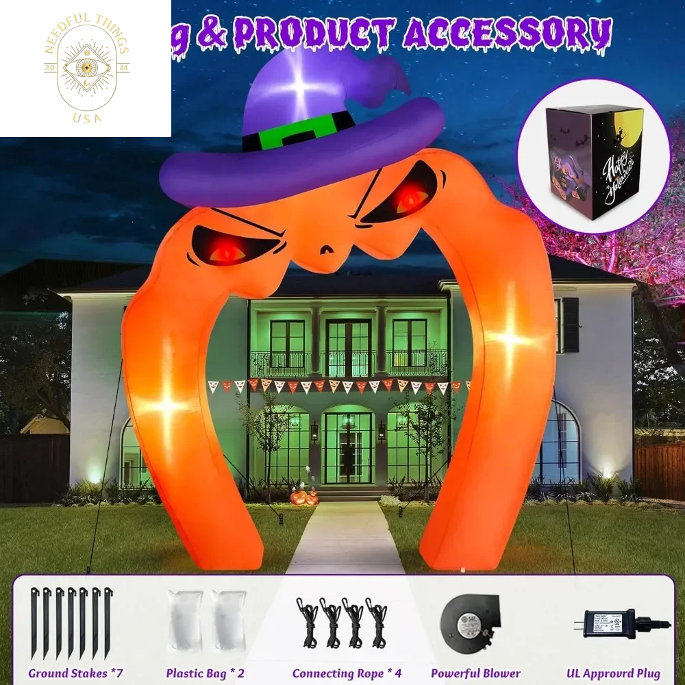 10 Foot Giant Halloween Inflatable Pumpkin Arch Outdoor Decoration, Built-In LED Lights, Halloween Outdoor Decoration