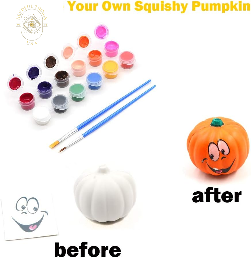 Paint Your Own Squishy Pumpkin 6 Pack - Slow Rising with Decorating Stickers Kids Crafts for Halloween Thanksgiving Party Favors