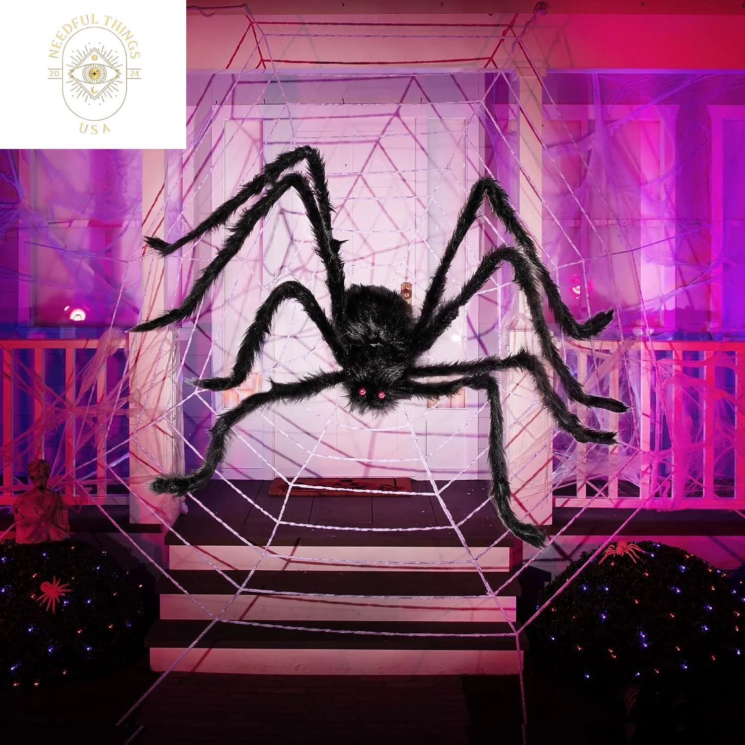 Syncfun 2 Pack 5 FT Giant Spider Halloween Decorations,Scary Spider Halloween Decorations Outdoor Party Decorations Props Halloween Yard Decorations,Black