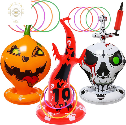 16PCS Halloween Inflatable Witch Hat Ring Toss Game Halloween Games with 10 Rings and Pump Halloween Decorations Gift for Kids Adults Family Party Games