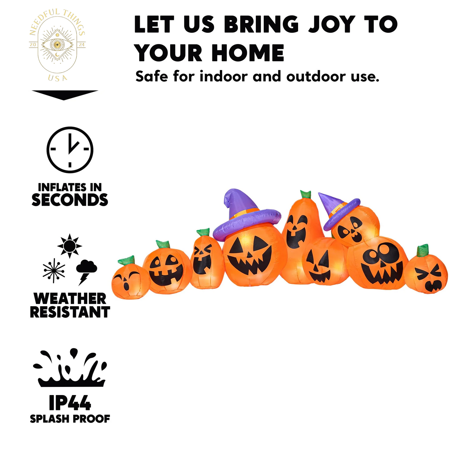 Syncfun 12.5 FT Halloween Inflatable Long Pumpkin with Witch Hat Decorations Inflatables with Build-In Leds,Halloween Decor Outdoor Blow up Yard Decorations