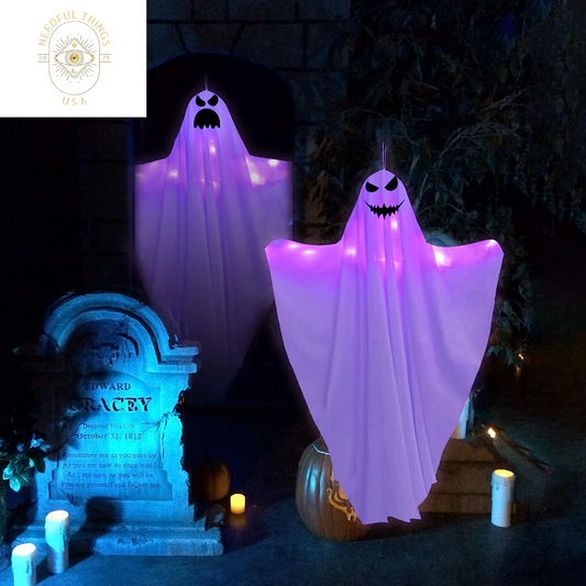 Guasslee 2 Pack 50 Inch Ghost Halloween Decorations Outdoor LED Light up White Ghost Hanging Decorations for Halloween Indoor Outdoor Tree Yard Dark Flying Ghost Decor Supplies