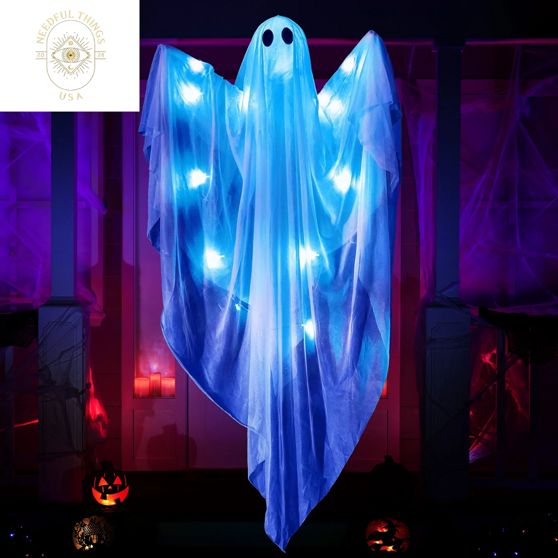 Syncfun 47 Inch Hanging Ghosts Halloween Decor,Halloween Light up White Ghosts with Spooky Blue LED Light,Halloween Outdoor Yard Porch Decorations,Haunted House Decorations